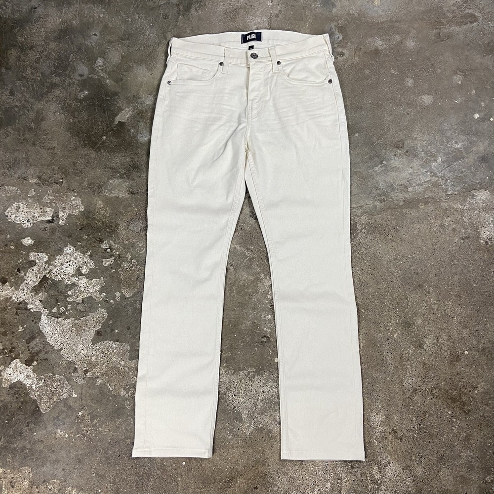 PAIGE Federal Jeans Size 30 White Denim Slim Straight Fit Stretch Casual Wear